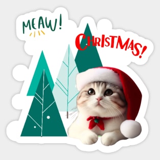 Meaw Cat in Santa hat with christmas tree Sticker